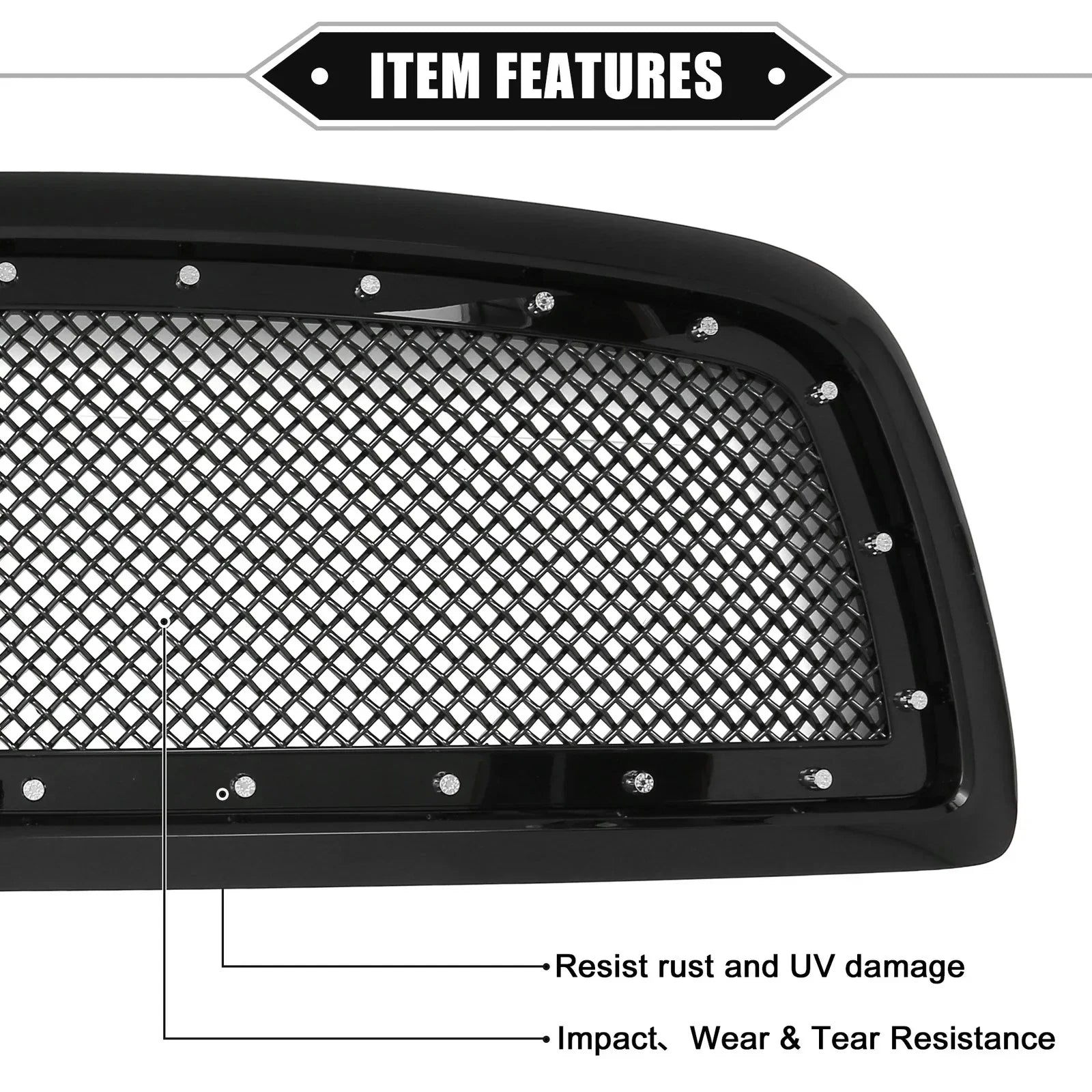 Front Grille Assembly for Dodge Ram 1500 2011-2012 Gloss Black