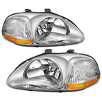 Set of 2 Chrome Housing Amber Corner Headlights for Honda Civic EK/EJ/EM (1996–1998)