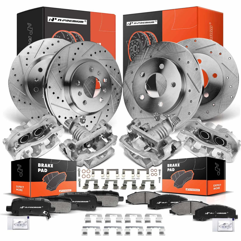 Set of 16 Drilled Brake Rotors & Pads with Calipers for Chevy Impala