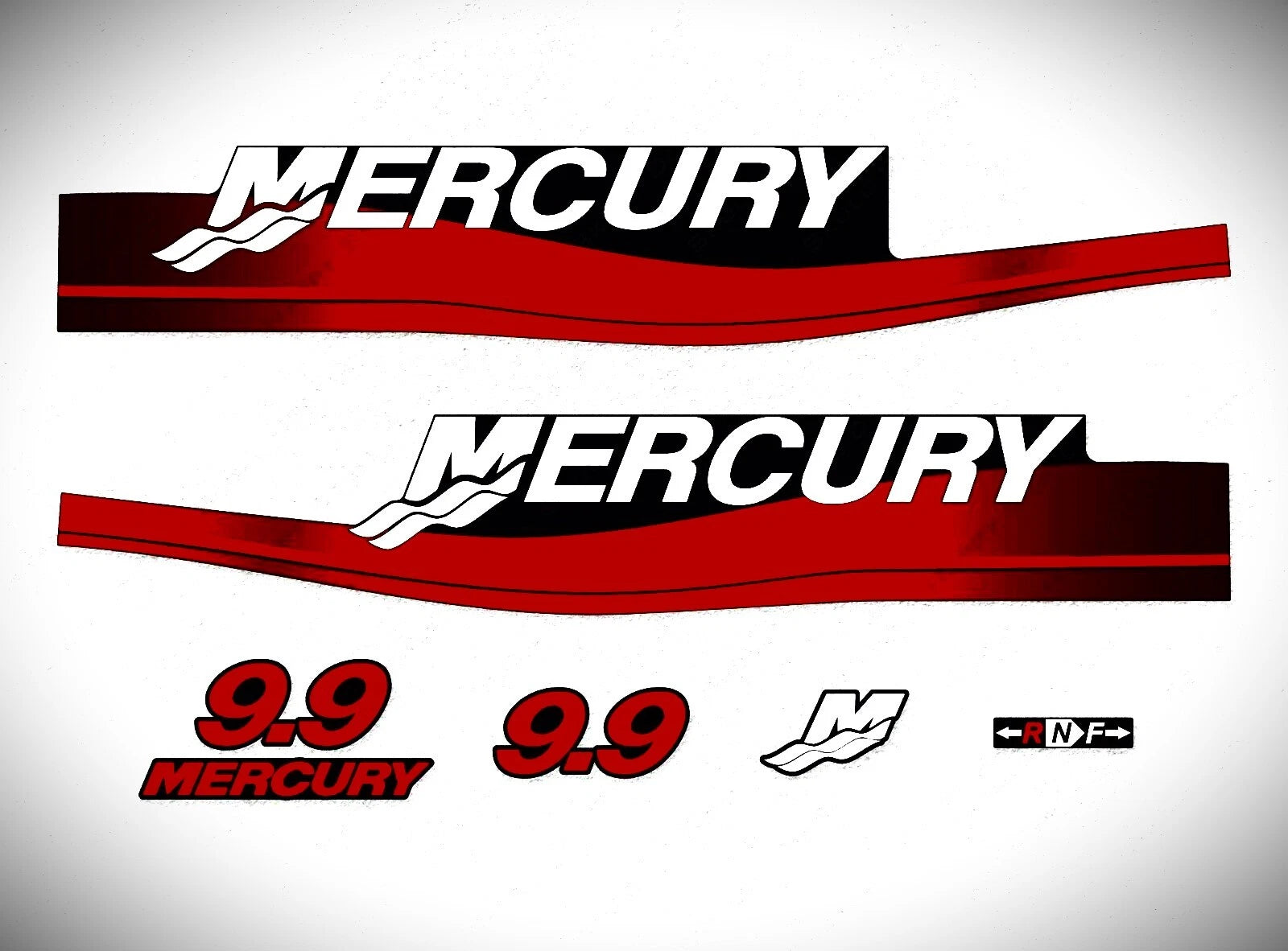 Outboard Motor Decals for Mercury 9.9hp (1999–2006) w/ M Domed Sticker