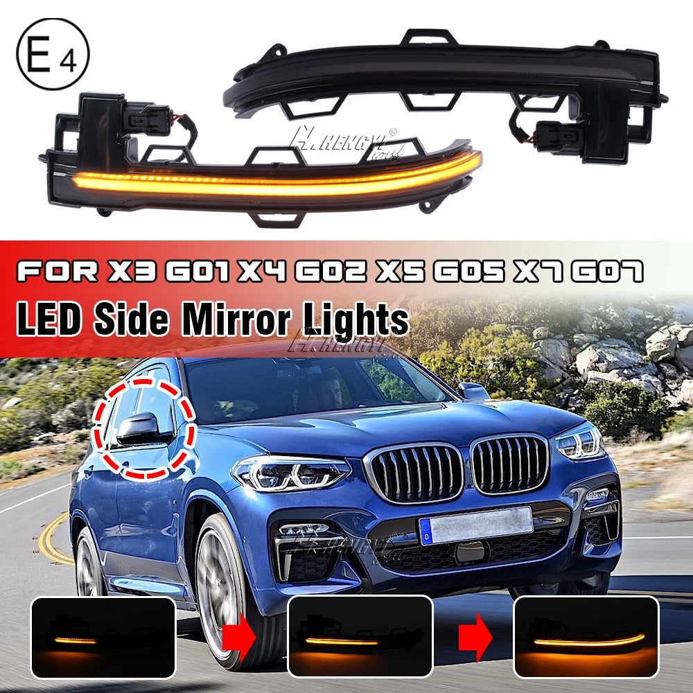 Dynamic Smoked Side Mirror Turn Signal Lights for BMW X5 G05 (2018–2022), X3 G01 (2018–2022)