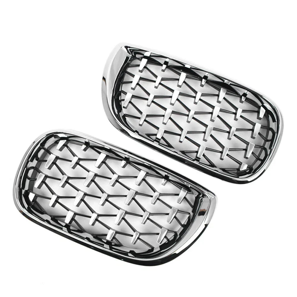 Pair Front Kidney Grille for BMW E46 4D (2002-2005) Chrome Diamond Style