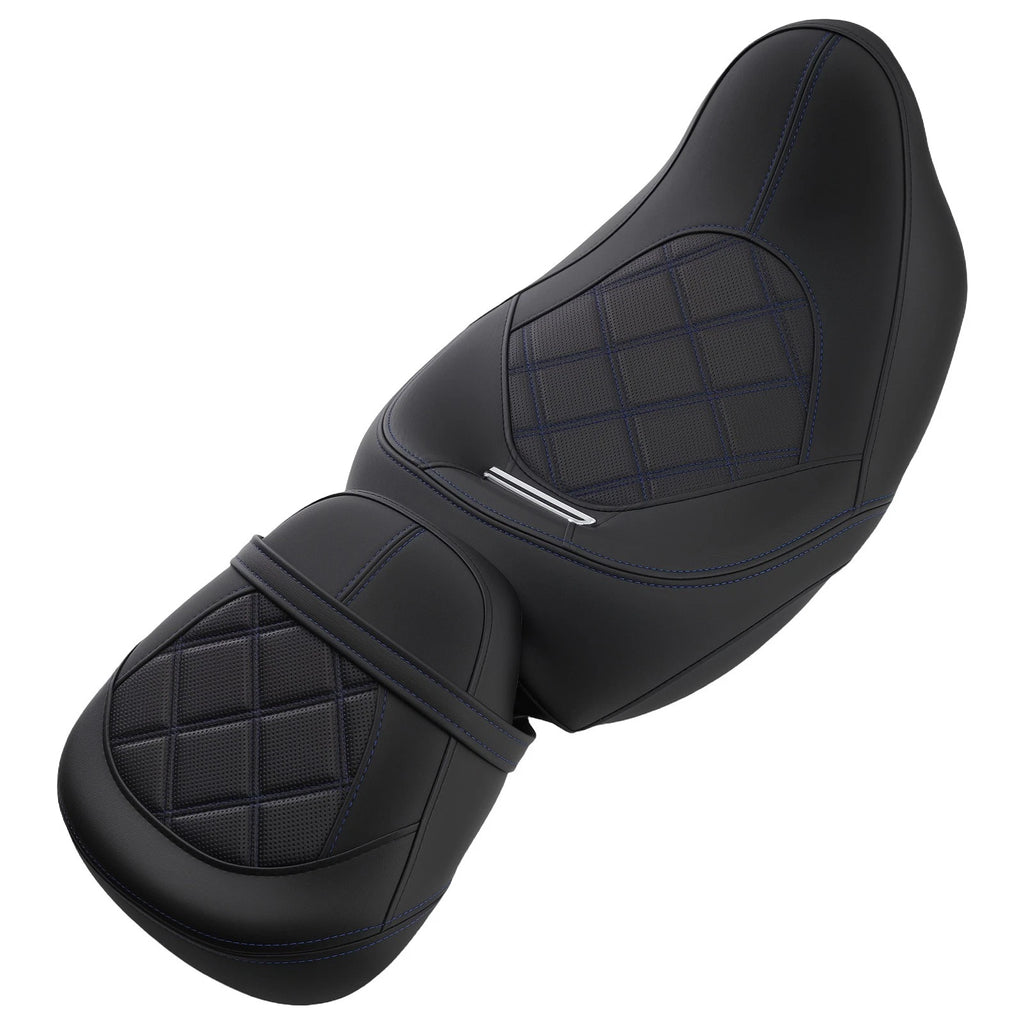 Set of 2 Black Blue Seats for Harley Touring Models (2009-2024)