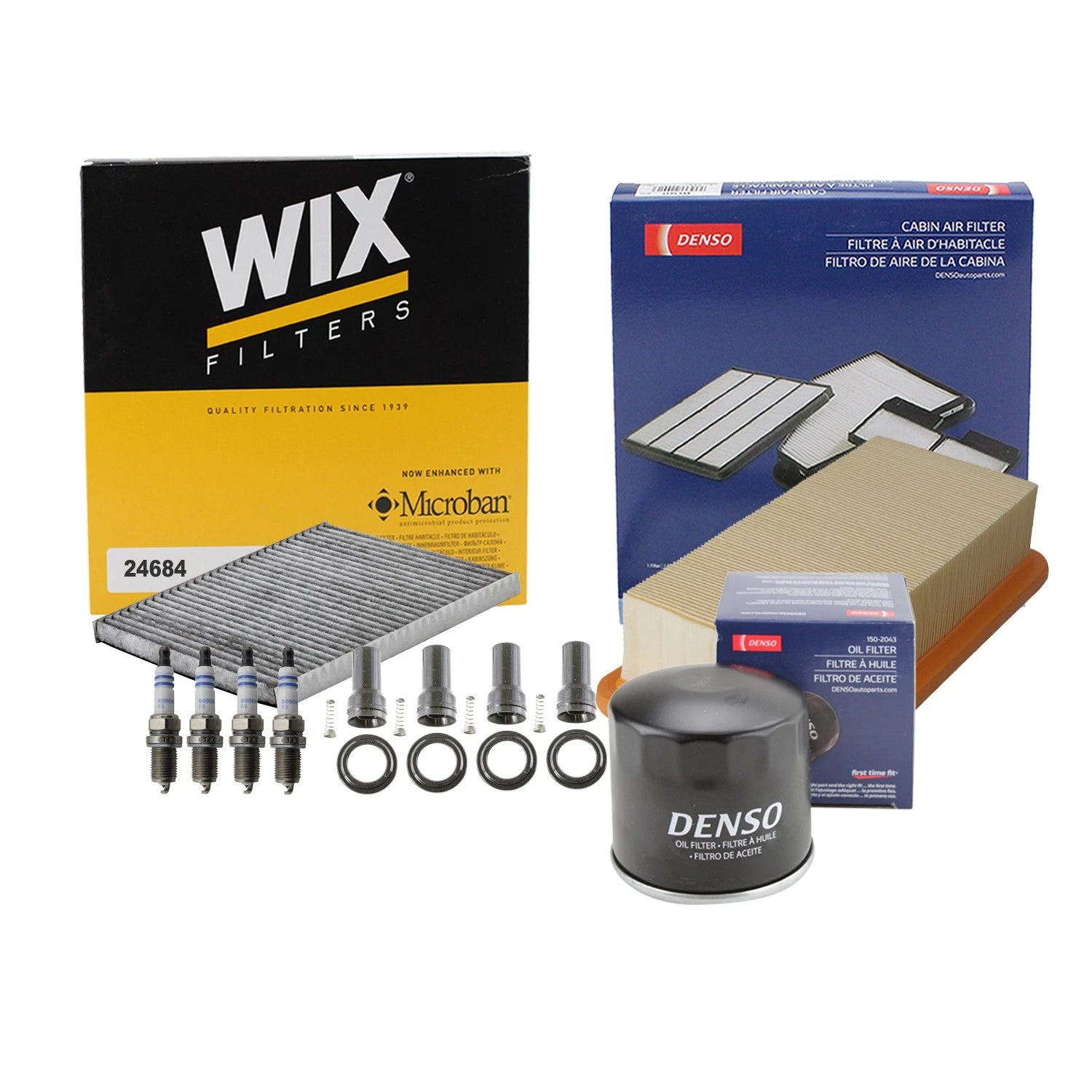 Set of 4 Denso Spark Plugs & Boots for Kia Rio/Rio5 (2006–2011)