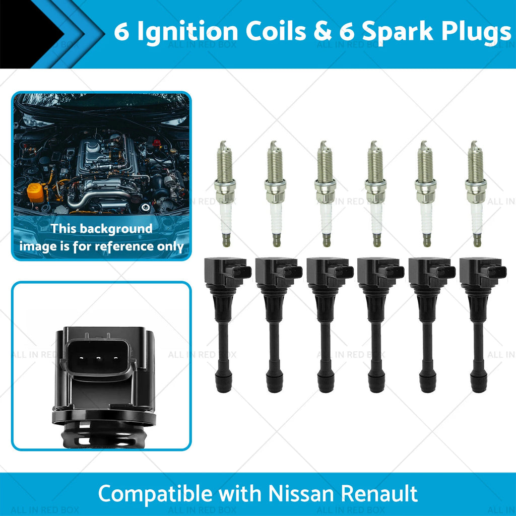 6x Ignition Coils & 6x Spark Plugs for Nissan Renault 3.5L (2007–2019) 22448JA10A