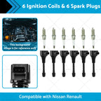 6x Ignition Coils & 6x Spark Plugs for Nissan Renault 3.5L (2007–2019) 22448JA10A