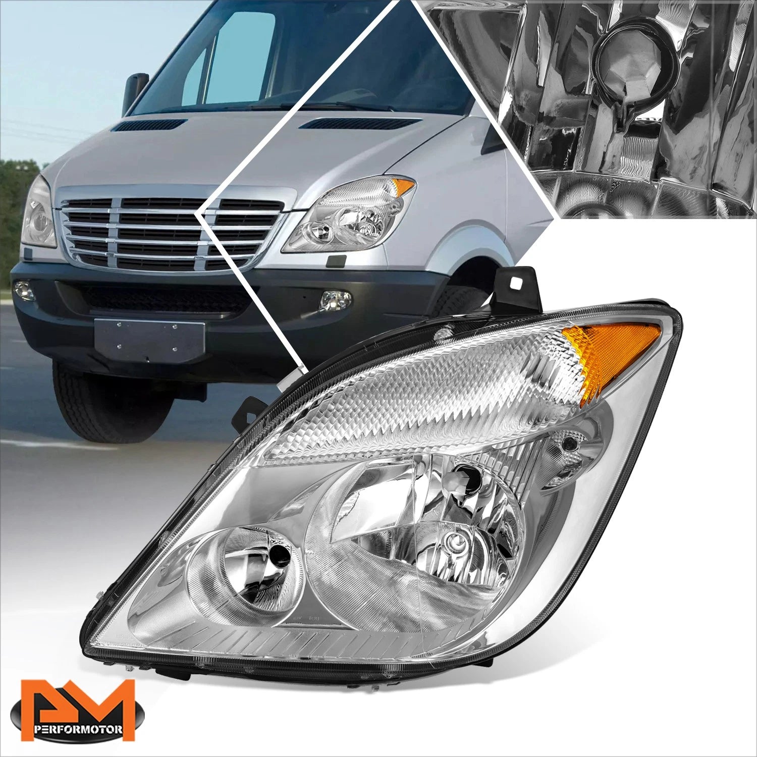 Left Side Chrome/Amber Headlight for Dodge/Mercedes/Freightliner Sprinter (2007–2013)