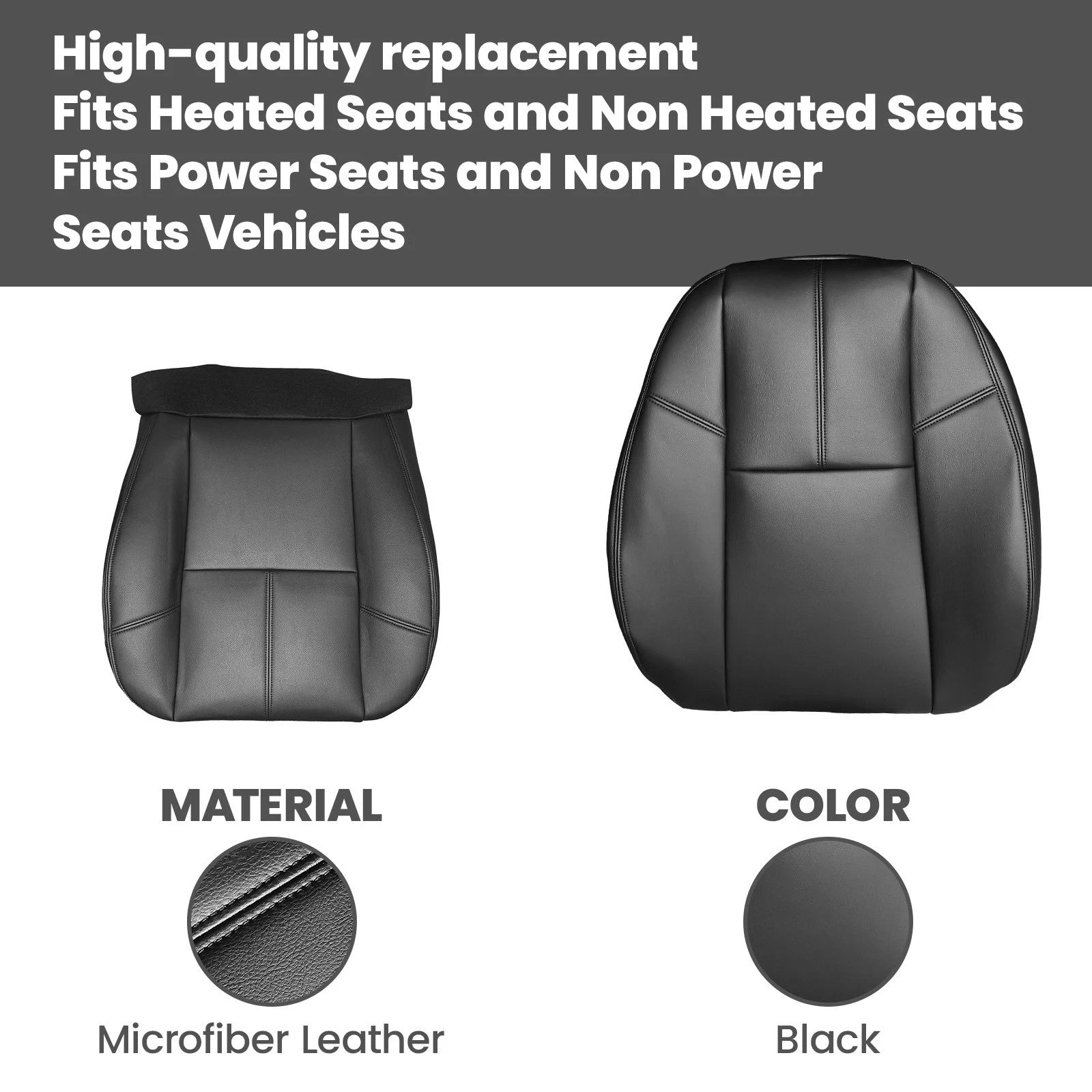 Set of 2 Front Seat Covers for Chevy Silverado 1500 2500 (2007-2014) Black