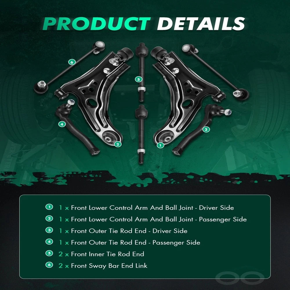 8pc Front Tie Rod End Control Arm Sway Bar for Chevrolet Aveo (2004–2011)