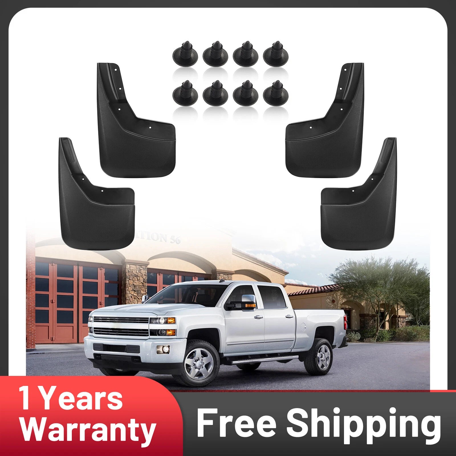 4 Piece Molded Mud Flaps Splash Guards Front Rear for 2014–2018 Silverado