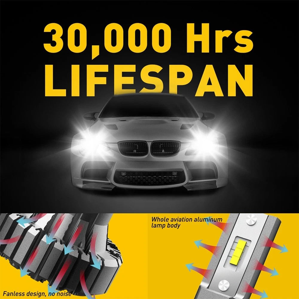 2X H7 LED Headlight Bulbs for High Low Beam (200W 40000LM 6500K)