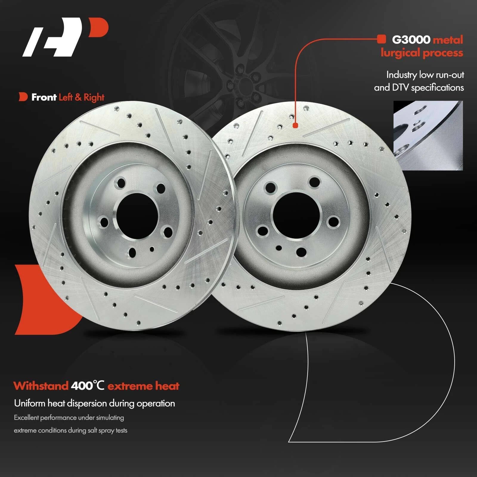 Front Side Drilled Brake Rotors for Ford Mustang (2011-2014)