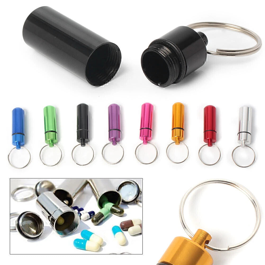 Waterproof Pill Box Case Keyring Holder Aluminum Outdoor Container
