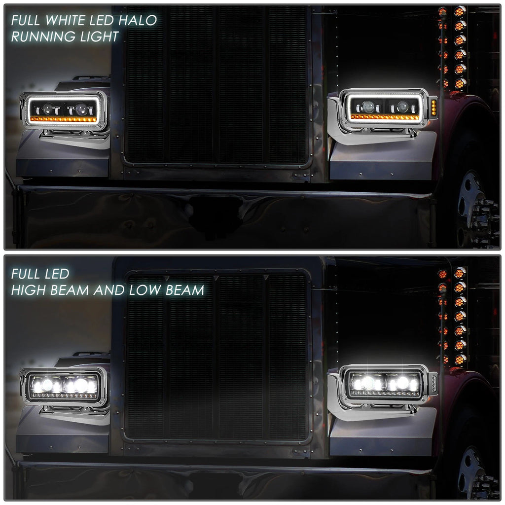 LED DRL Sequential Signal Projector Headlights for Peterbilt 359 379 389 (1981–2021)