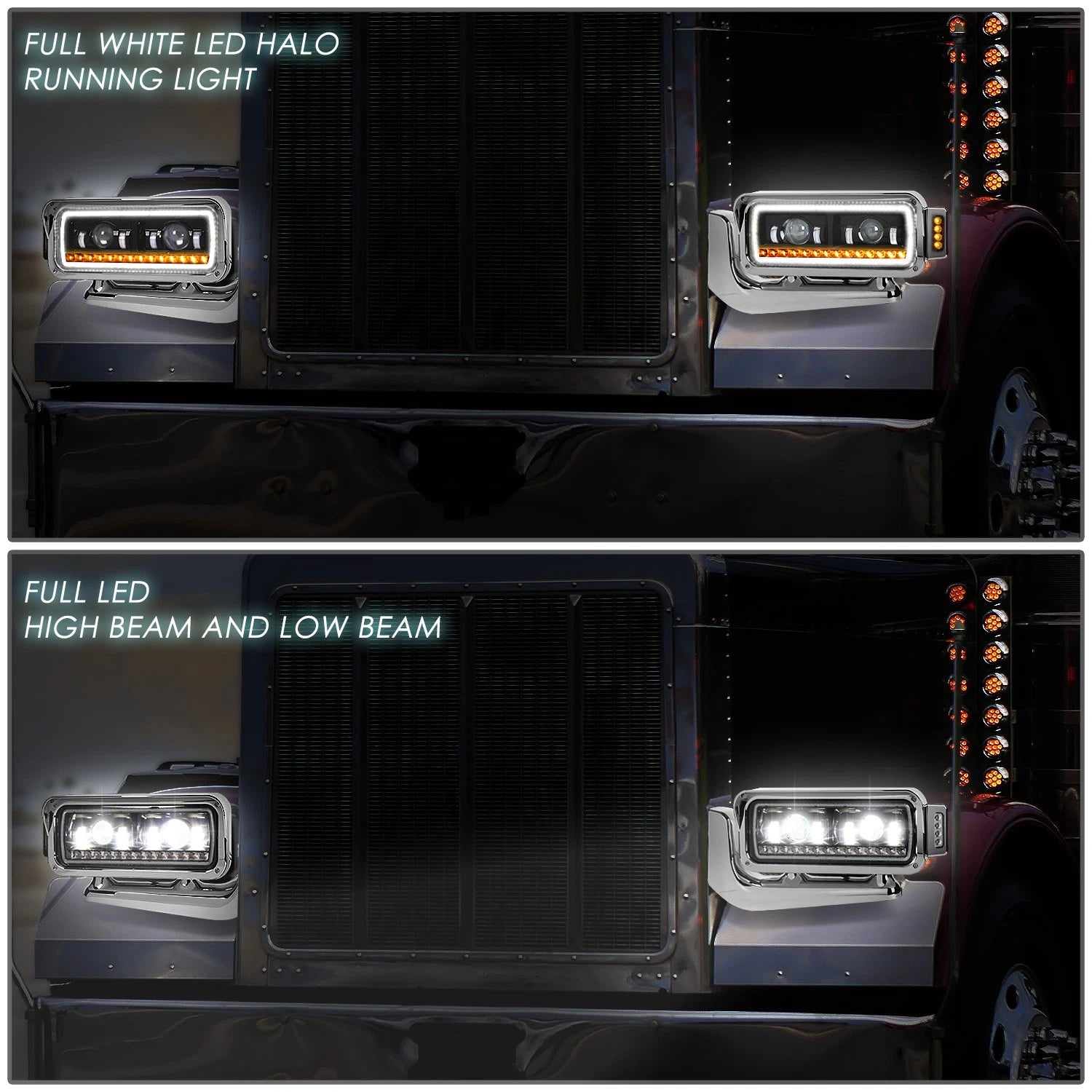 LED DRL Sequential Signal Projector Headlights for Peterbilt 359 379 389 (1981–2021)