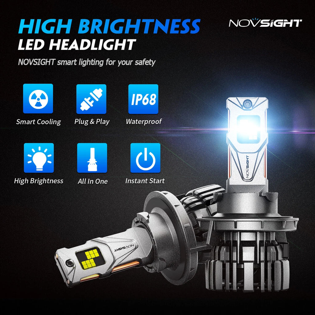 2X H13 9008 LED Headlight Bulbs for 32000LM 6500K White