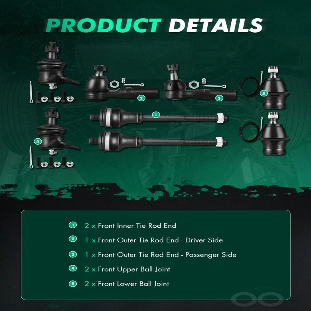 8PCS Front Suspension Kit Ball Joints Tie Rods for Dodge Durango (1998–1999)