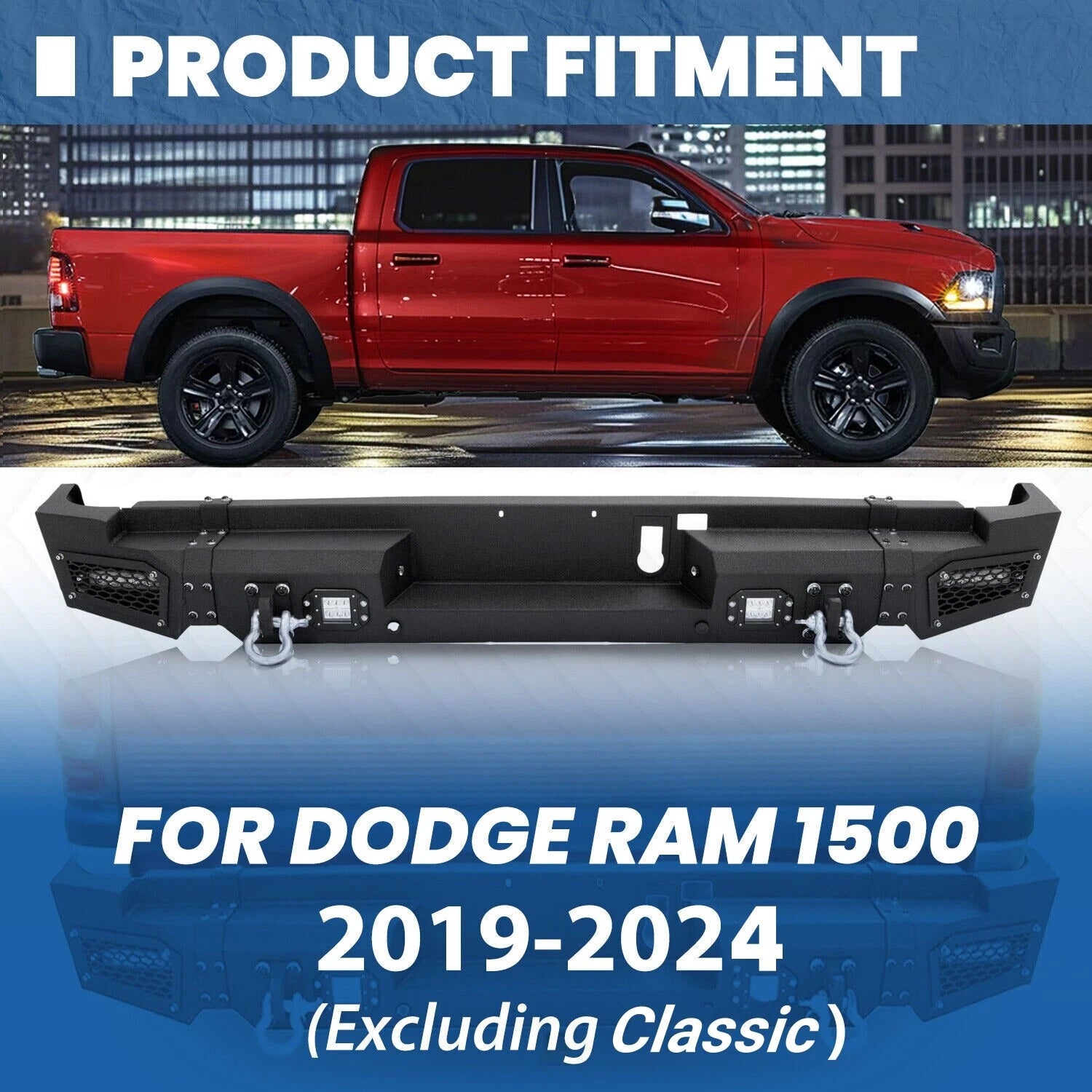 Front and Rear Bumper with Fog Lights for Dodge Ram 1500 (2009–2024)