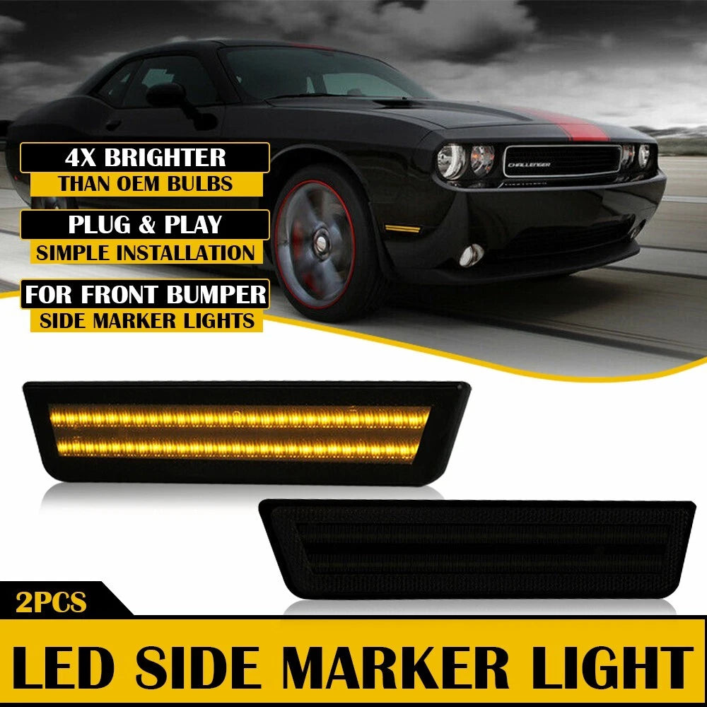 Set of 2 Smoke LED Front Side Marker Lamps for Dodge Challenger (2008–2014)