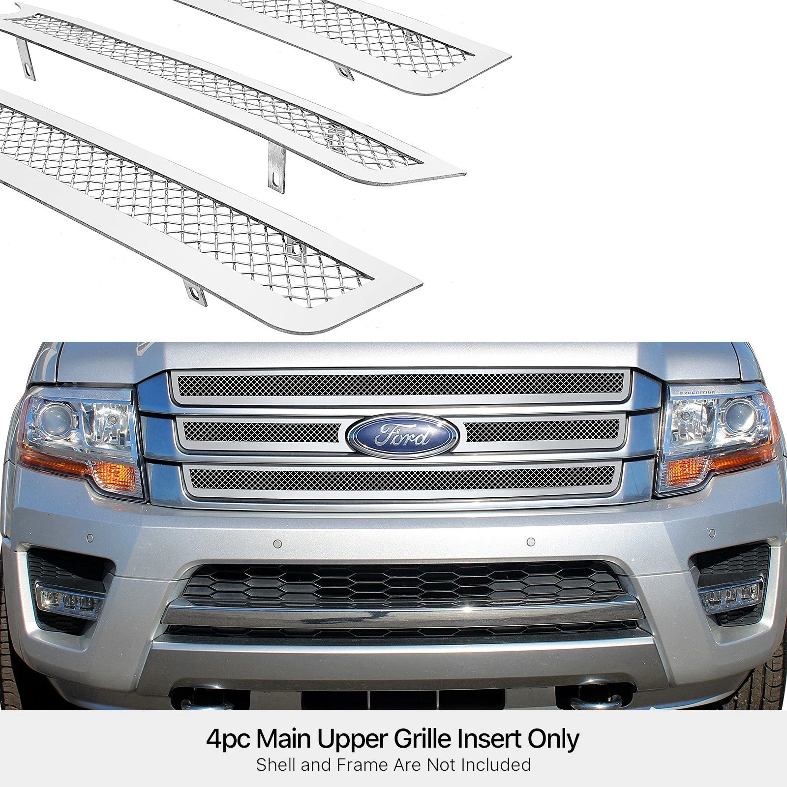 Upper Stainless Steel Chrome Mesh Grille Insert for Ford Expedition (2015-2017)