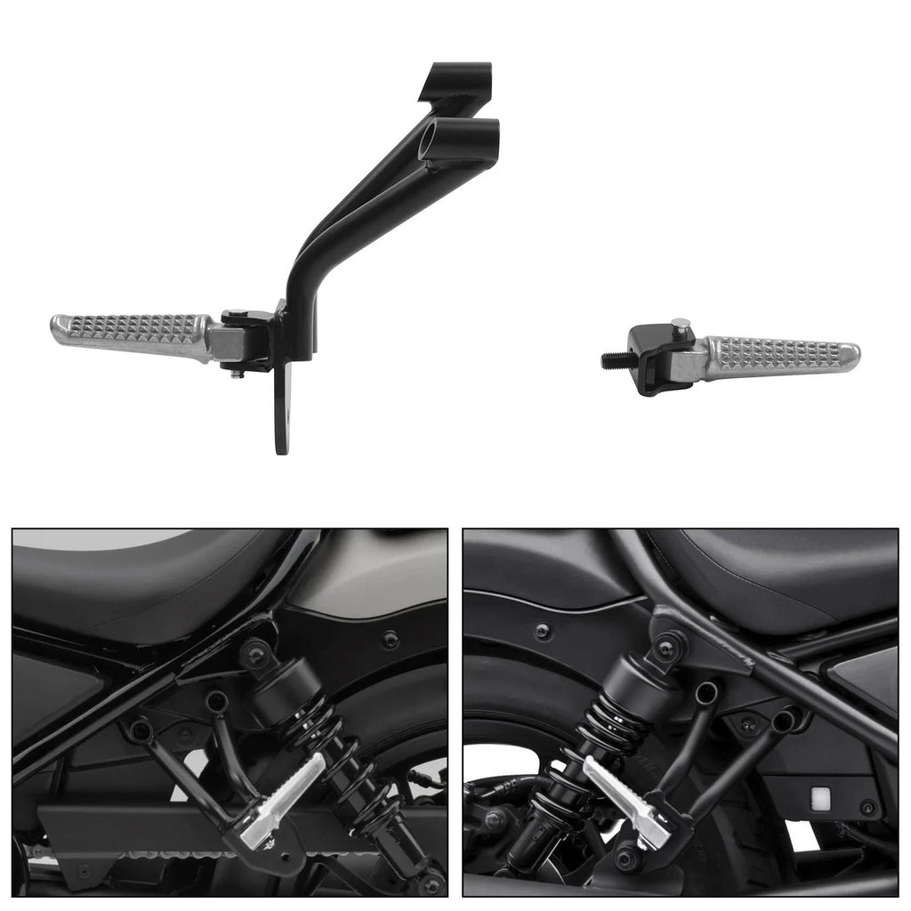 Black Passenger Footpegs Footrests for Honda Rebel CMX300 CMX500 (2017–2024)