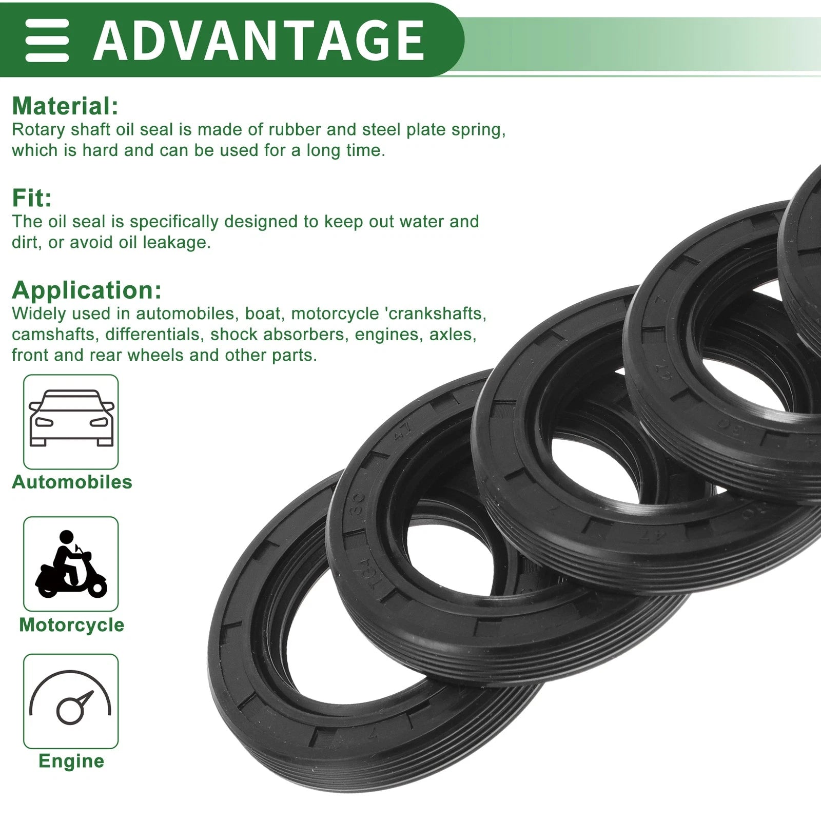 Set of 5 Oil Seal TG4 Lip Seal Ring 30x47x7mm NBR Rubber for Rotary Shaft