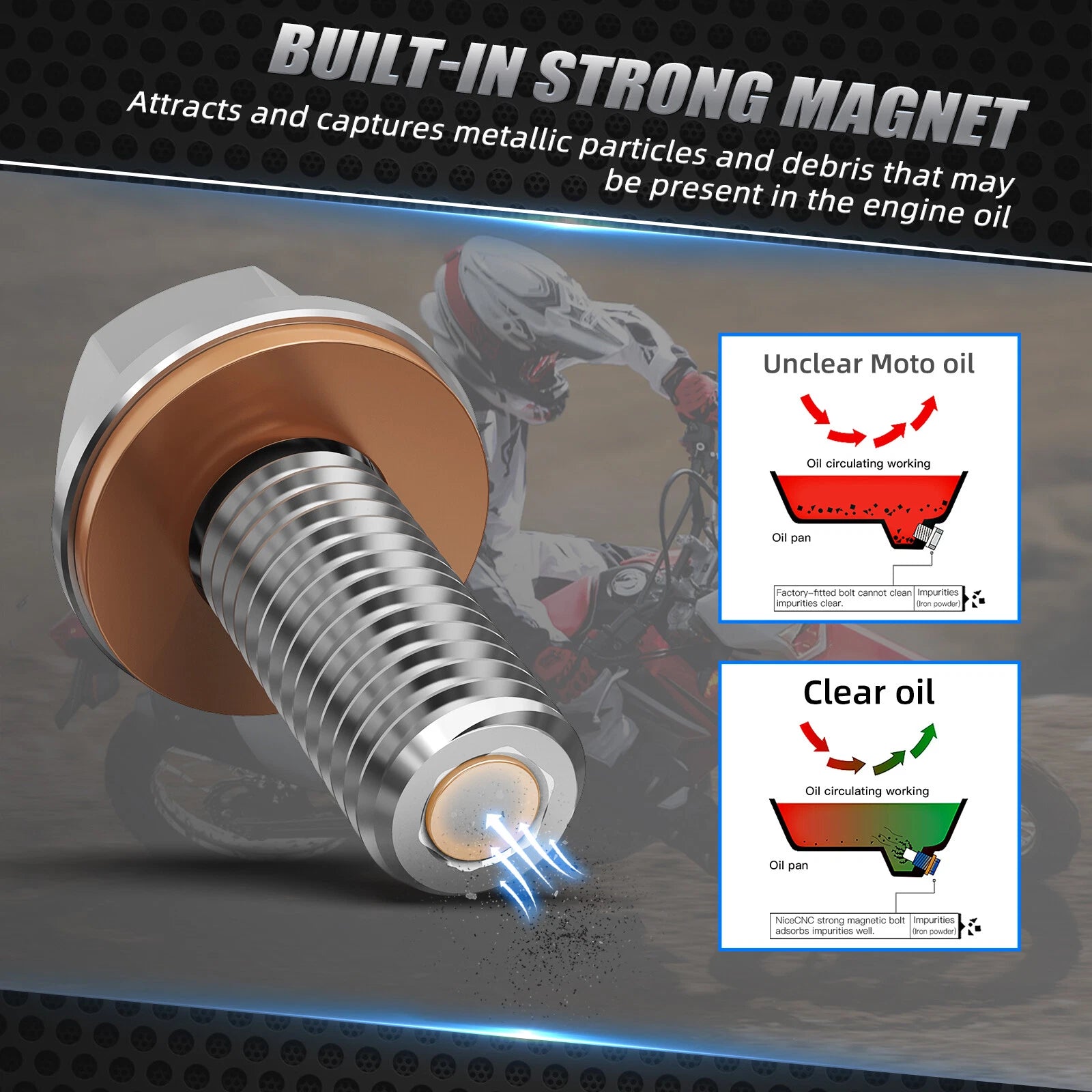 CNC Magnetic Oil Drain Plug Bolt for Honda CRF250R CRF250X (2004–2017)