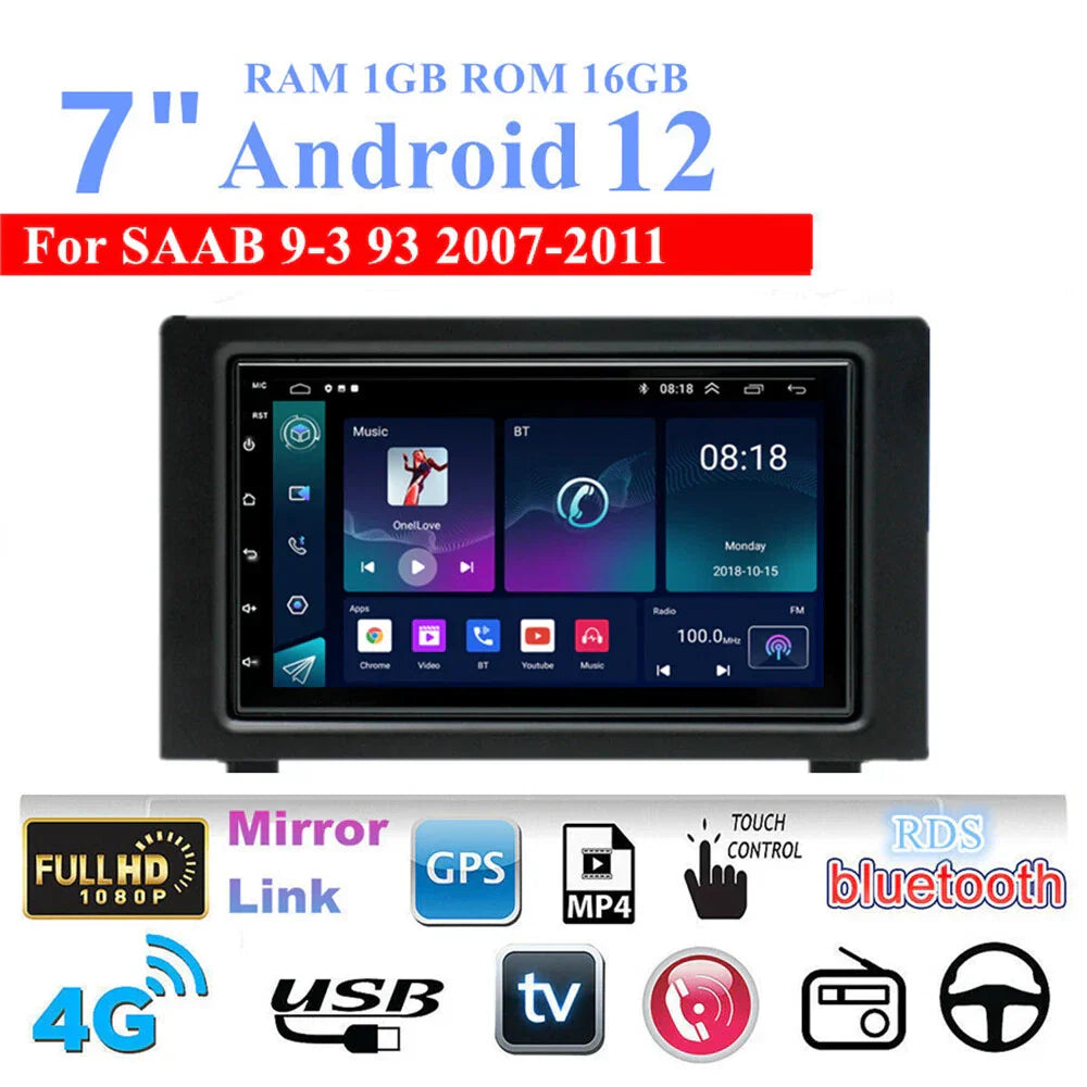 7" Android 12 Radio Stereo GPS Navigation for 2007-2011 SAAB 9-3 93