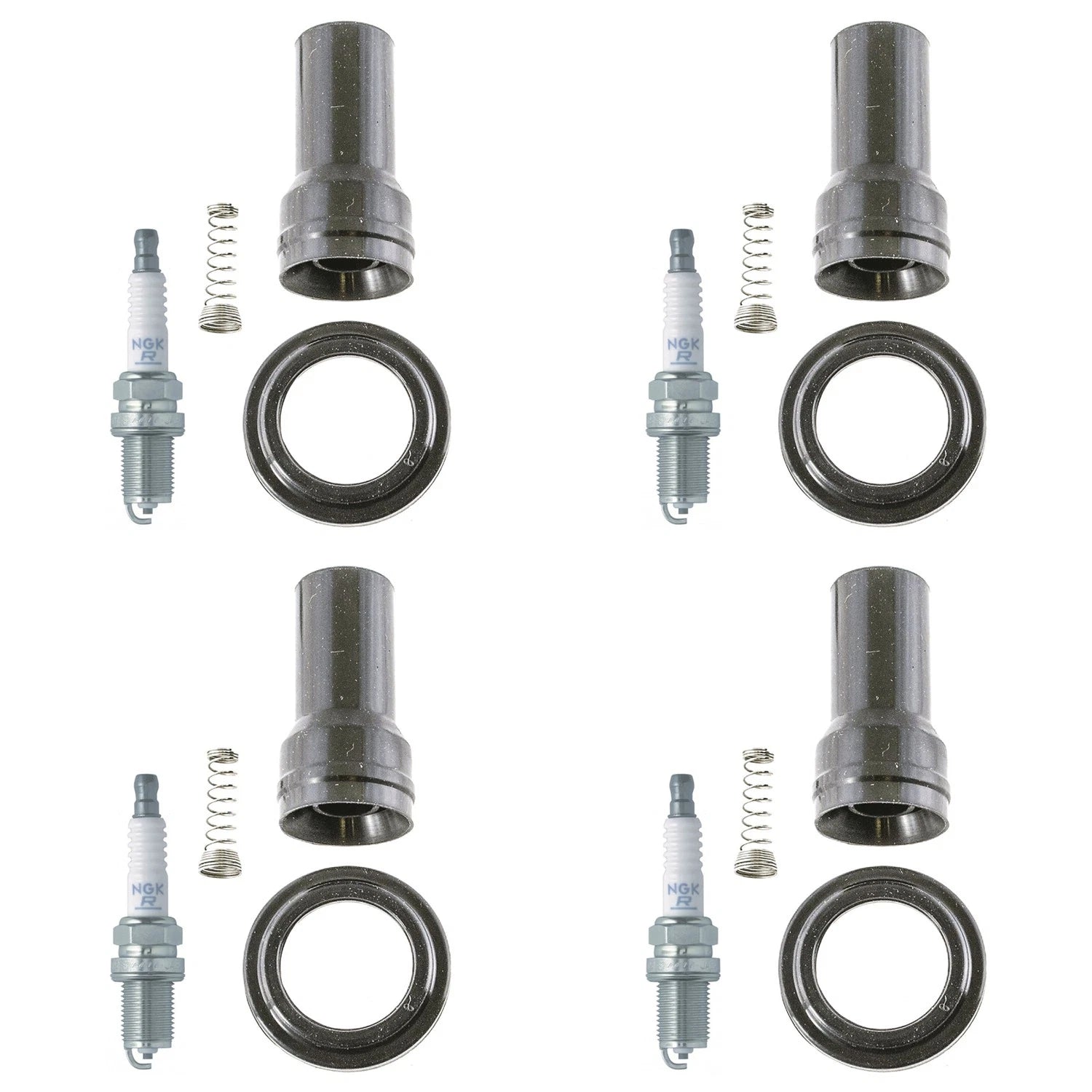 Set of 4 NGK Spark Plugs & Denso Coil Boots for Hyundai Accent 2011–2017
