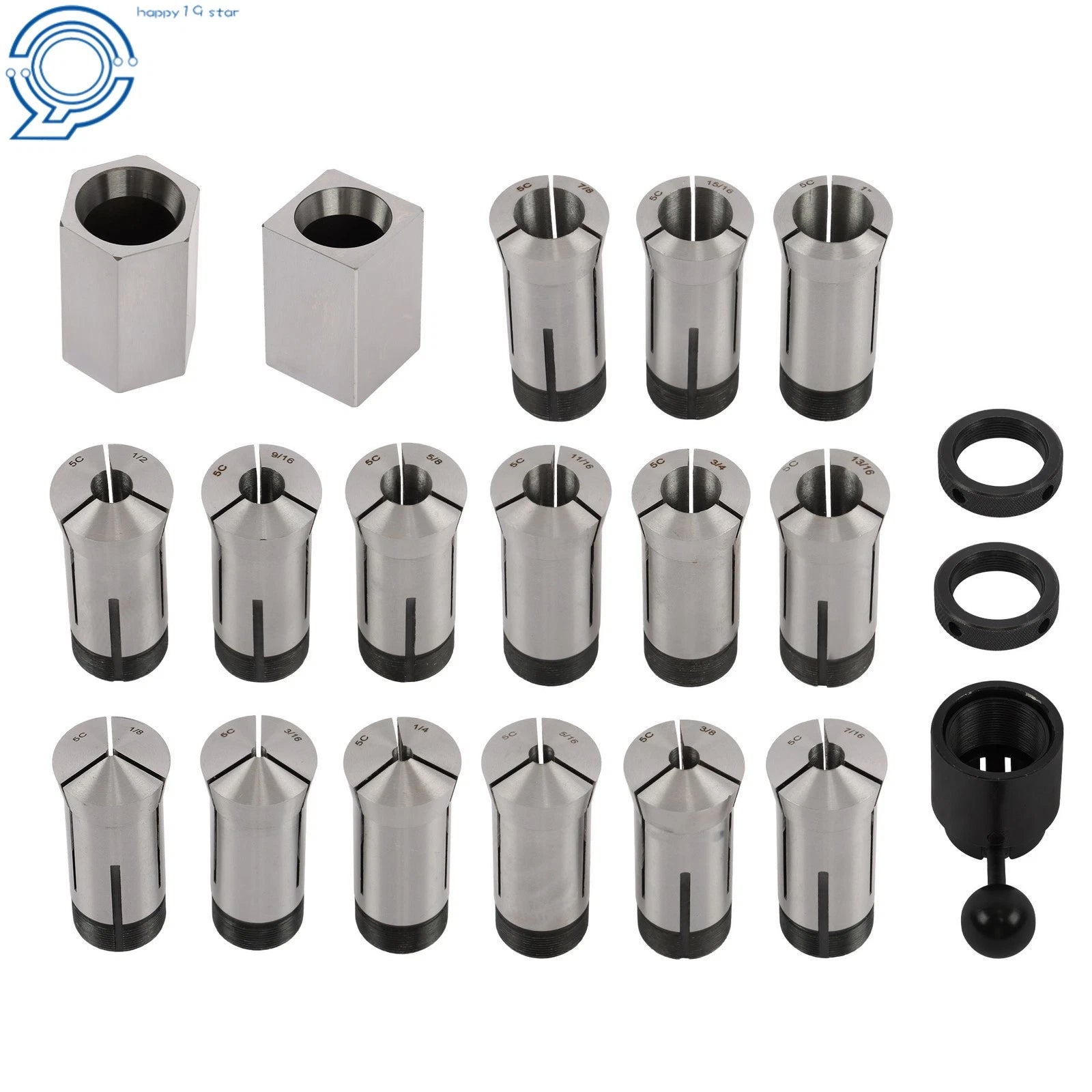 Set of 5 Hex/Square Blocks & 15 Collets for Machining