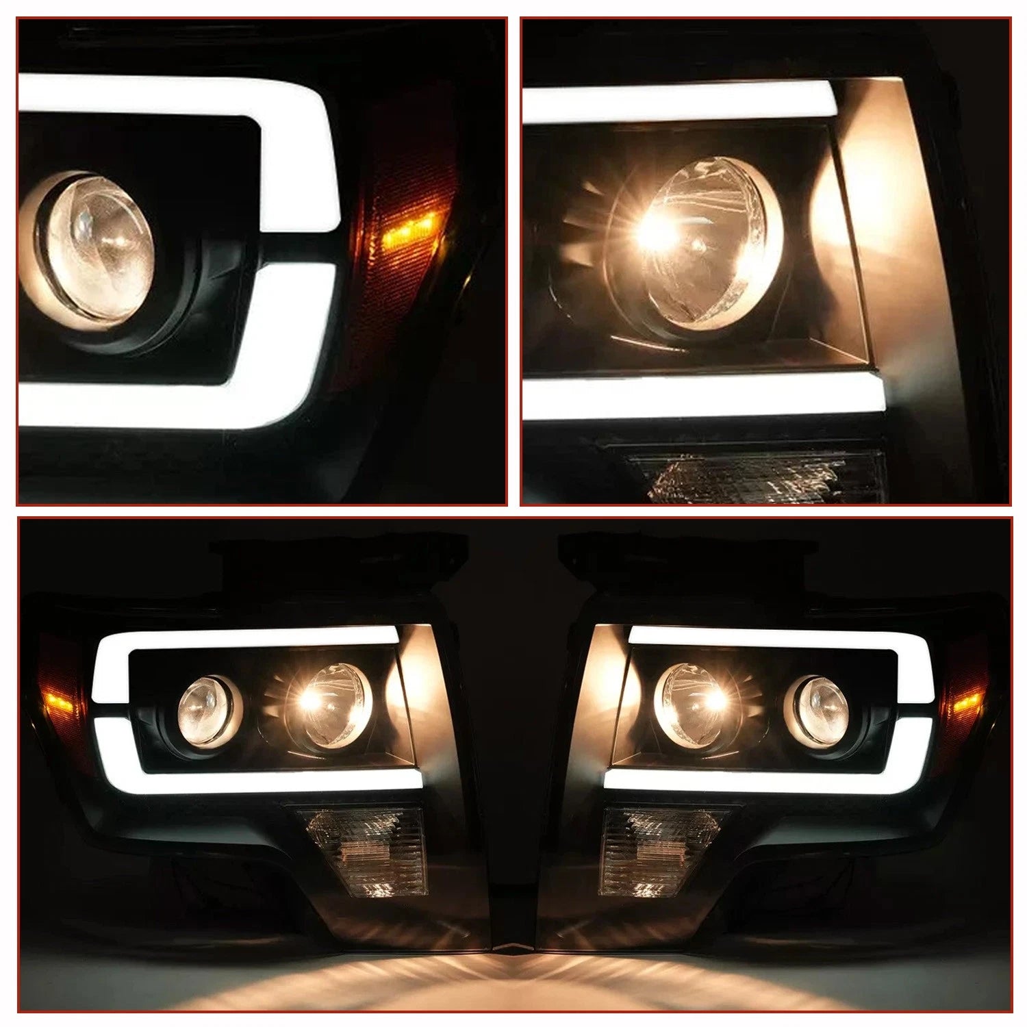 Pair Black Projector Headlights with LED DRL for Ford F150 (2009-2014)