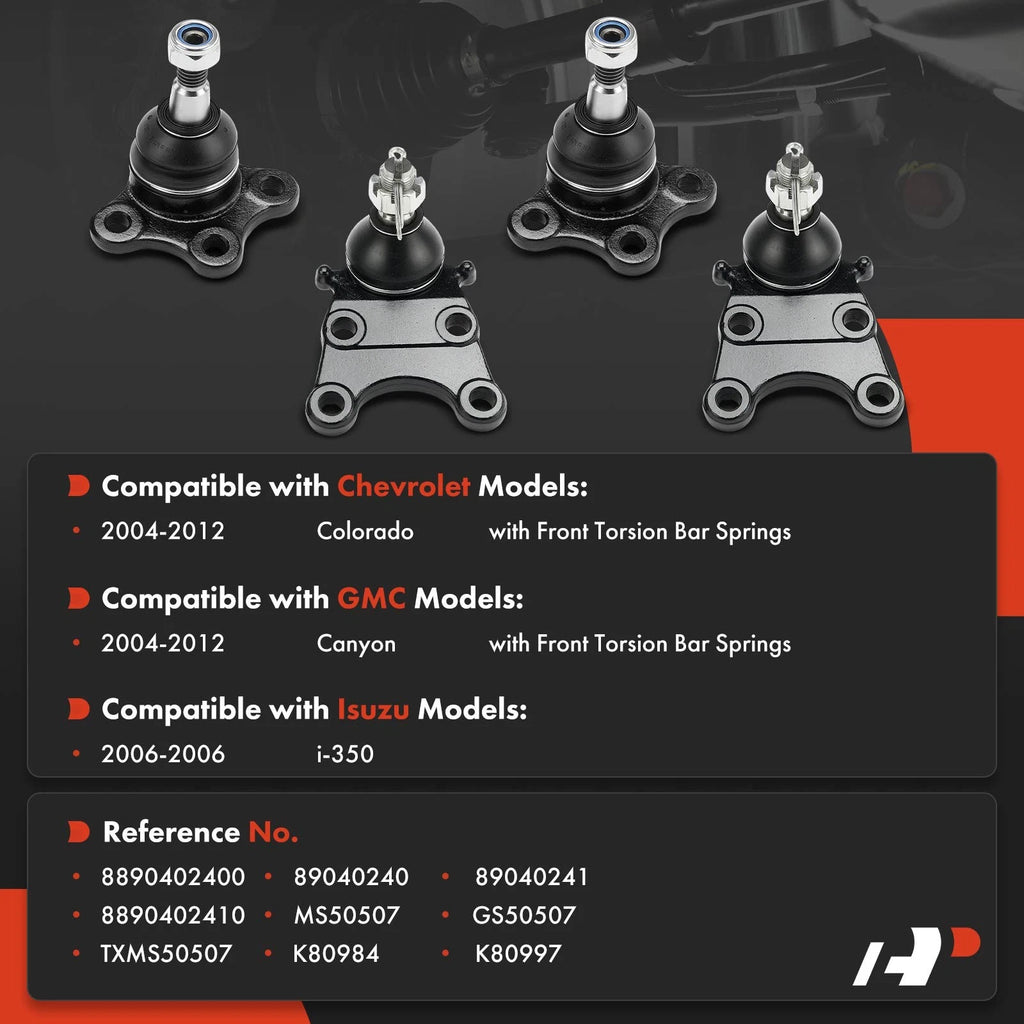 Set of 4 Front Upper & Lower Ball Joints for Chevy Colorado GMC Canyon (2004–2012)