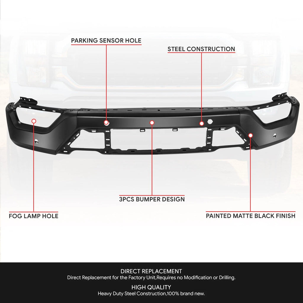 Front Bumper Face Bar for Ford F-150 (2021–2023) w/ Park Assist Holes