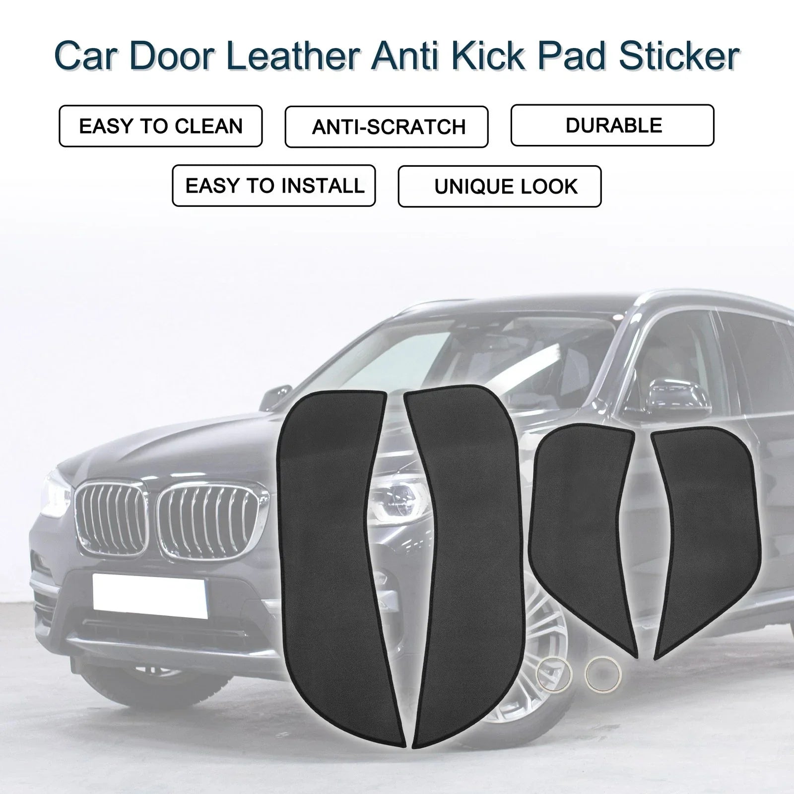 Car Door Leather Anti Kick Pad Sticker for BMW X3 (2011 - 2013) Black 1 Set