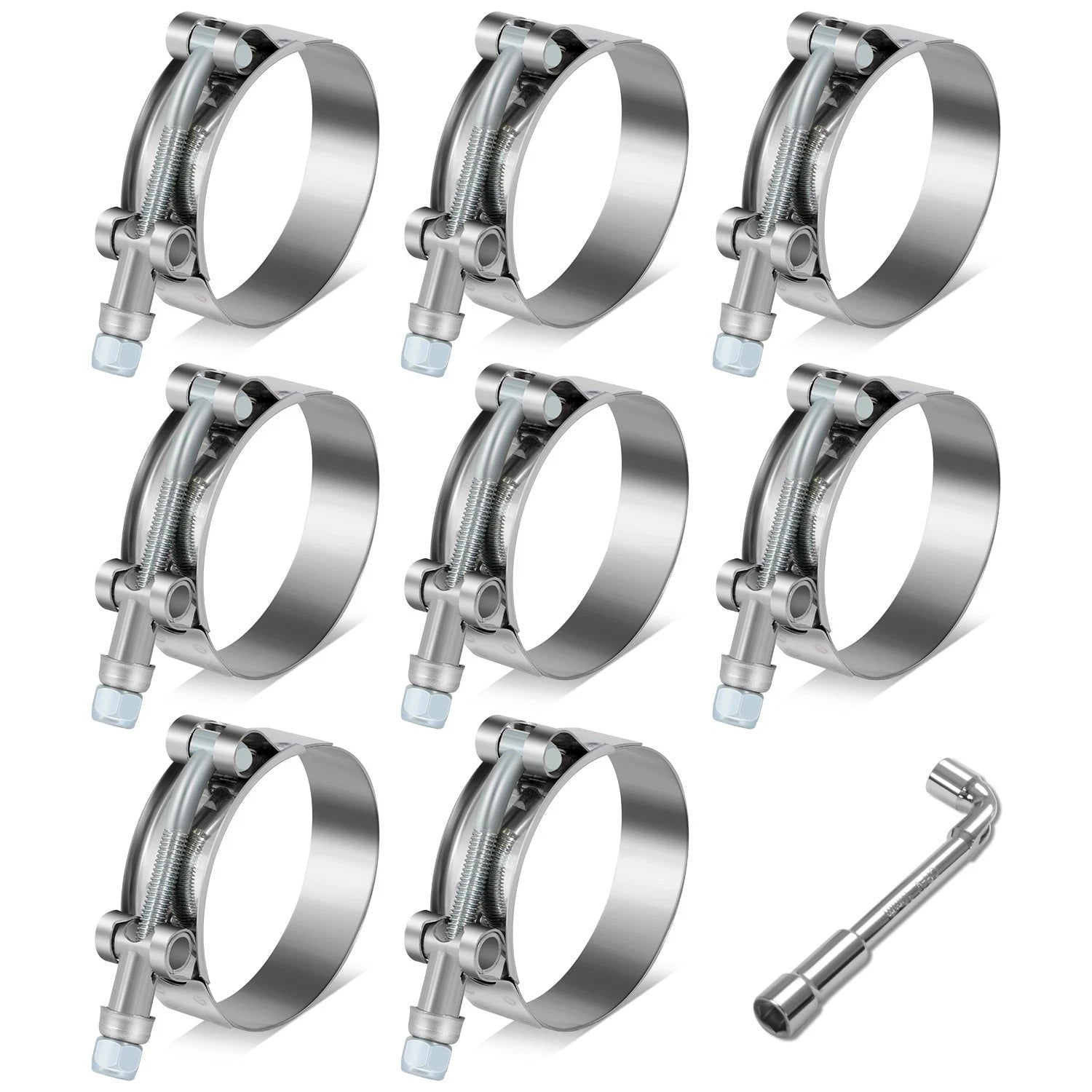 8PC Stainless T-Bolt Clamp Set for Turbo Exhaust Intercooler Silicone Coupler
