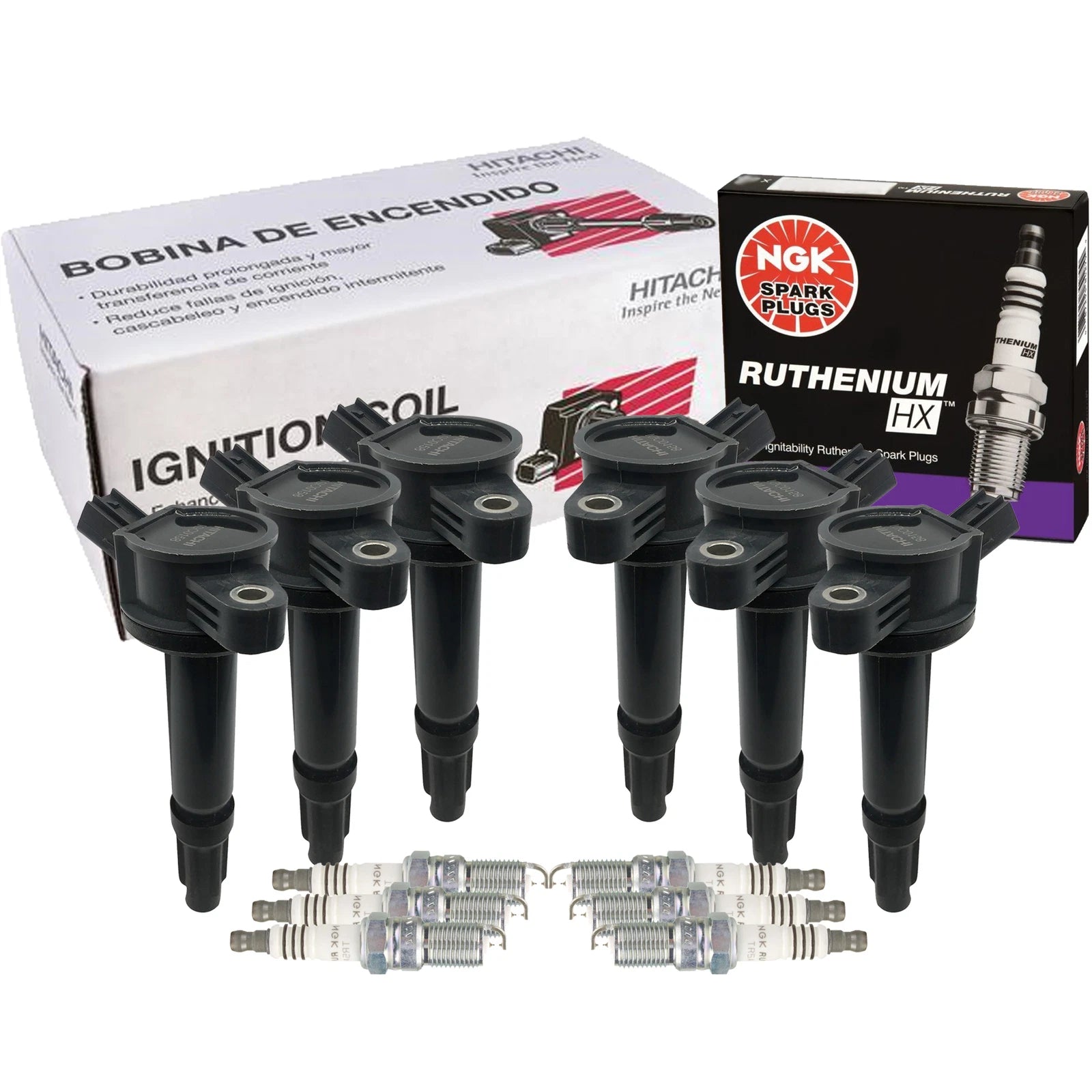 Set of 6 Ignition Coils & NGK Ruthenium HX Spark Plugs for Ford Mercury V6