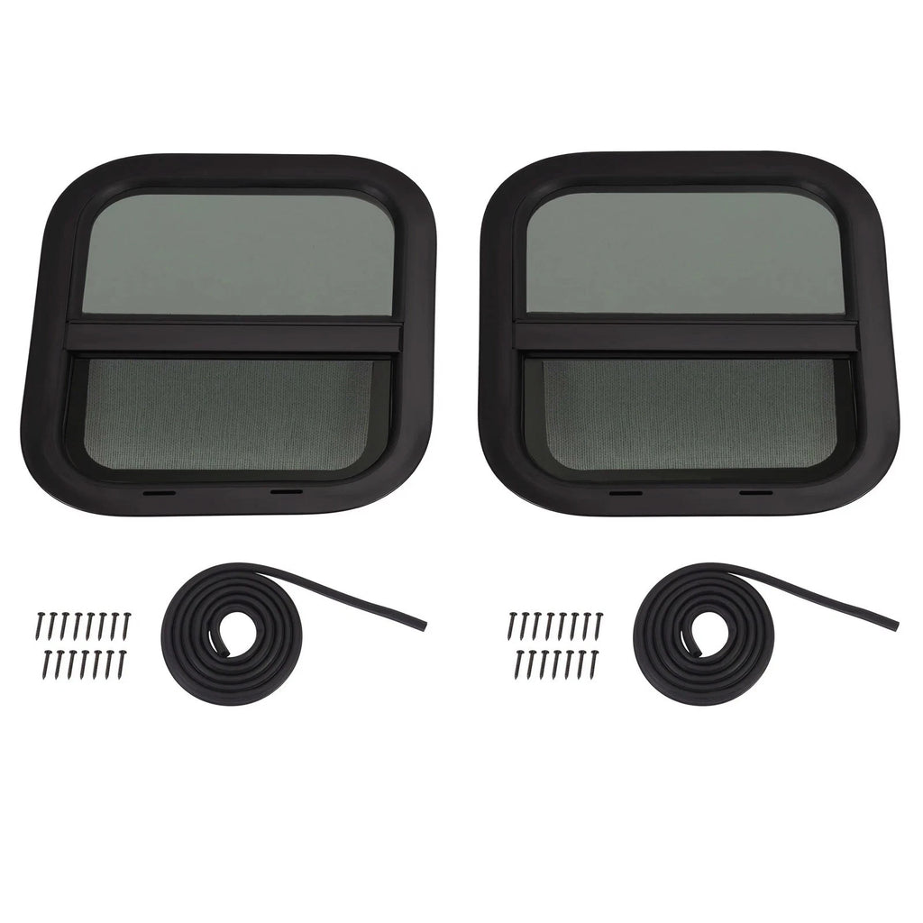 2 Pack Black Replacement Windows for RV Teardrop Style (14" W x 16" H)