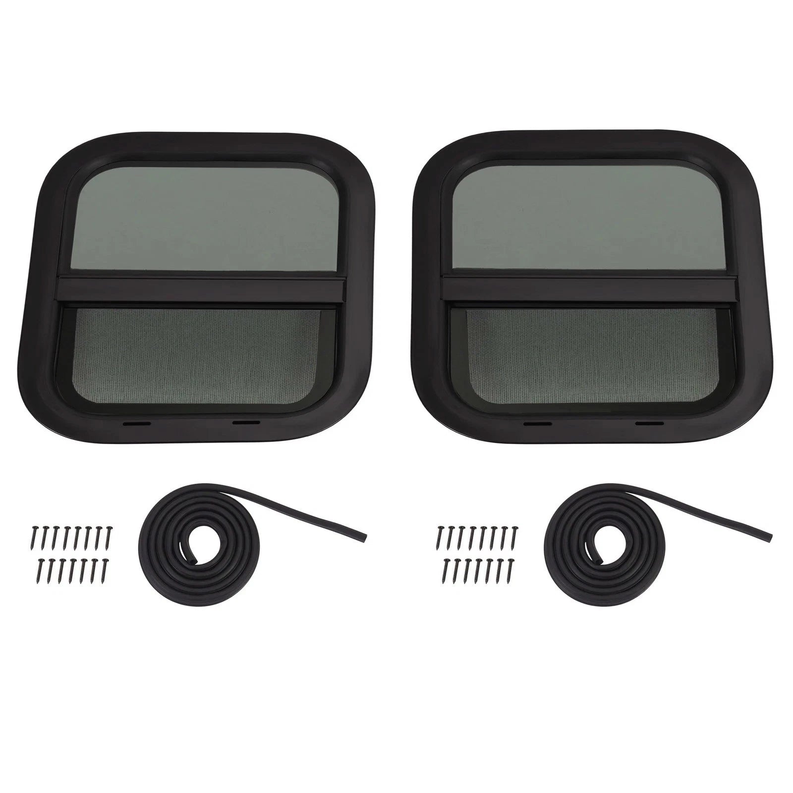2 Pack Black Replacement Windows for RV Teardrop Style (14" W x 16" H)
