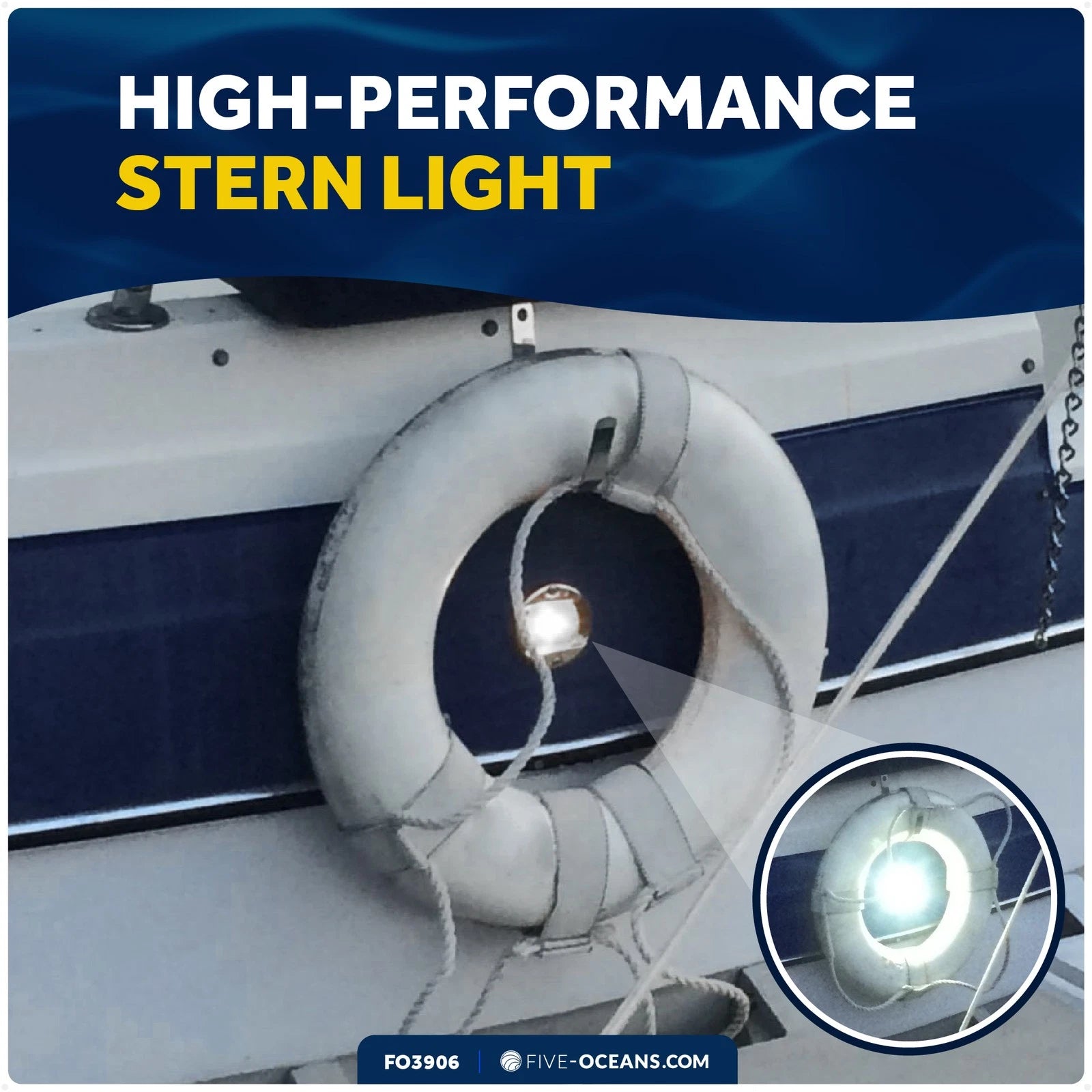 LED Boat Navigation Lights, 3" Transom Mount for Marine Use