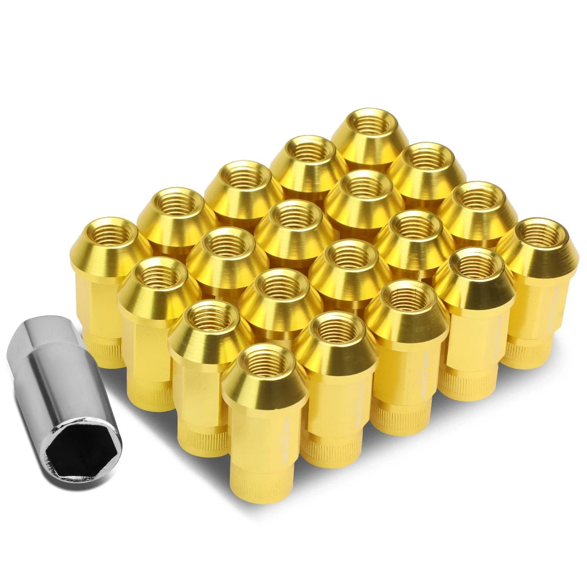 Set of 4 Open End M12x1.25 Gold Aluminum Wheel Lug Nuts 44mm Tall 25mm OD