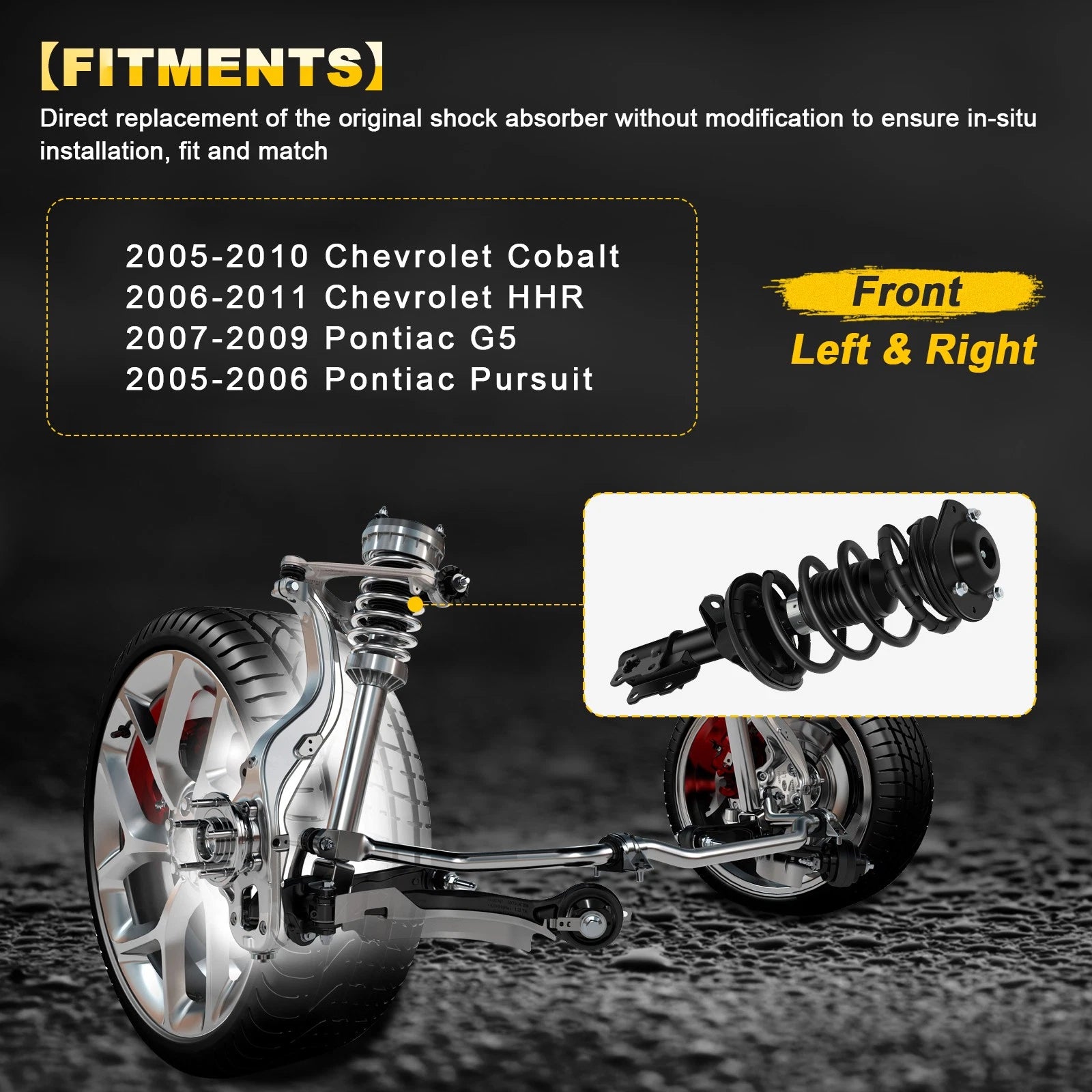 Set of 2 Complete Struts and Springs for Chevy Cobalt, HHR