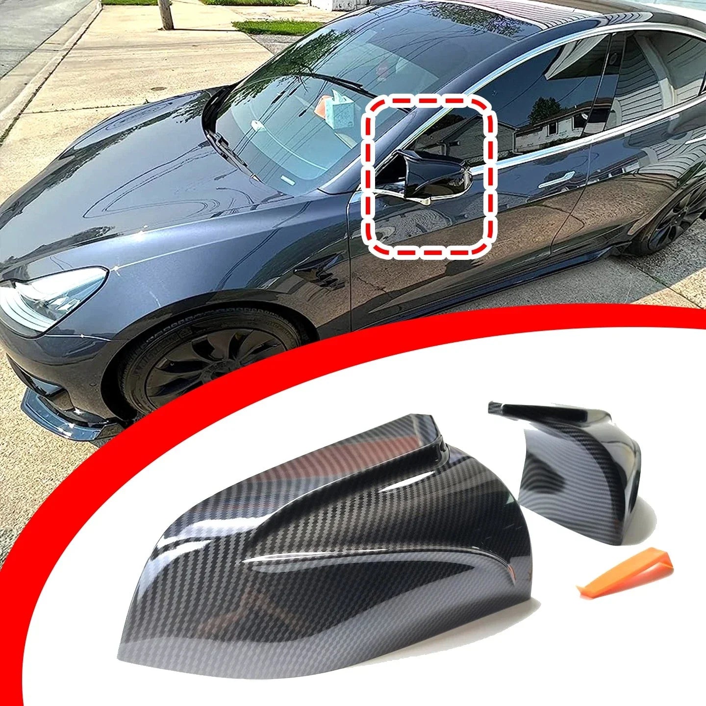 Carbon Fiber Side Rear View Mirror Cover Trim for Tesla Model 3 (2017–2023)