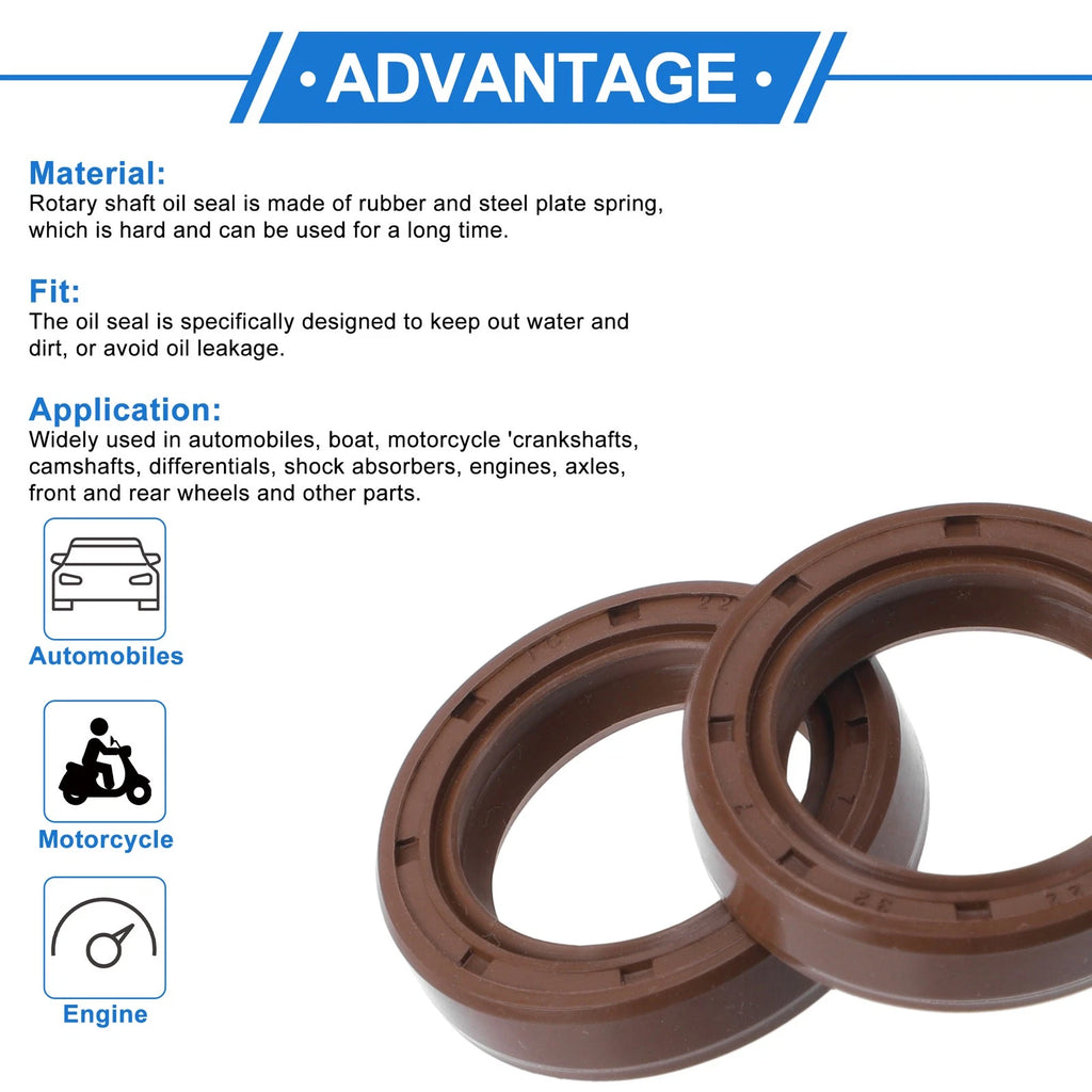 Set of 2 Oil Seal Rotary Shaft Seal FKM Rubber 22x32x7mm