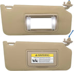 Set of 2 Beige Sun Visors for Honda Accord (2008–2017) w/ Light & Mirror