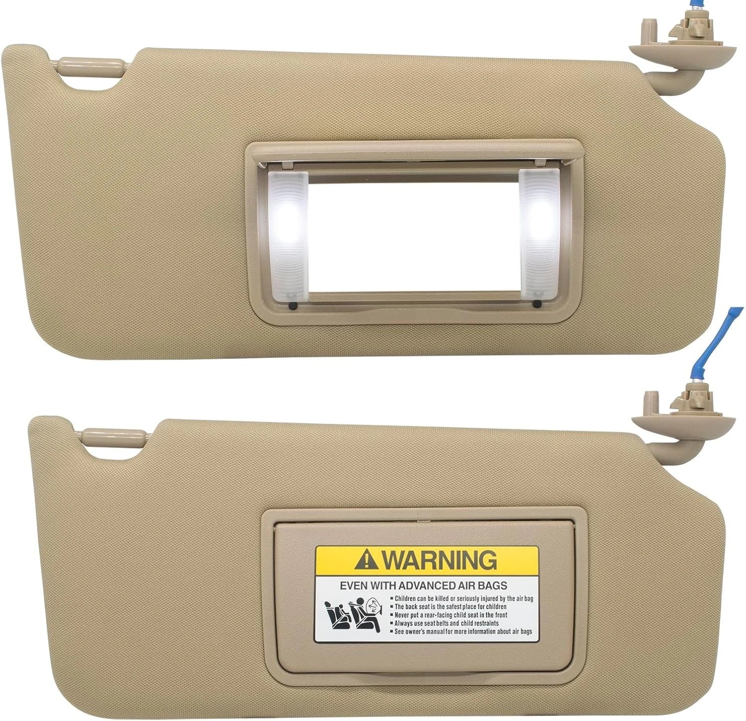 Set of 2 Beige Sun Visors for Honda Accord (2008–2017) w/ Light & Mirror