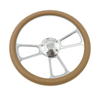 Billet Steering Wheel with Tan Wrap and Chevy Bowtie Horn for 14 Inch
