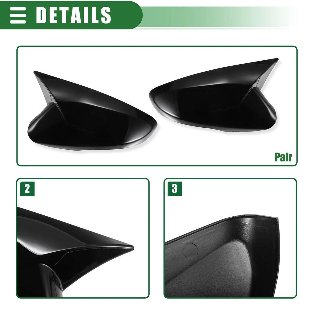 1 Pair Rearview Mirror Cover Cap for Hyundai Veloster (2012–2017) Gloss Black