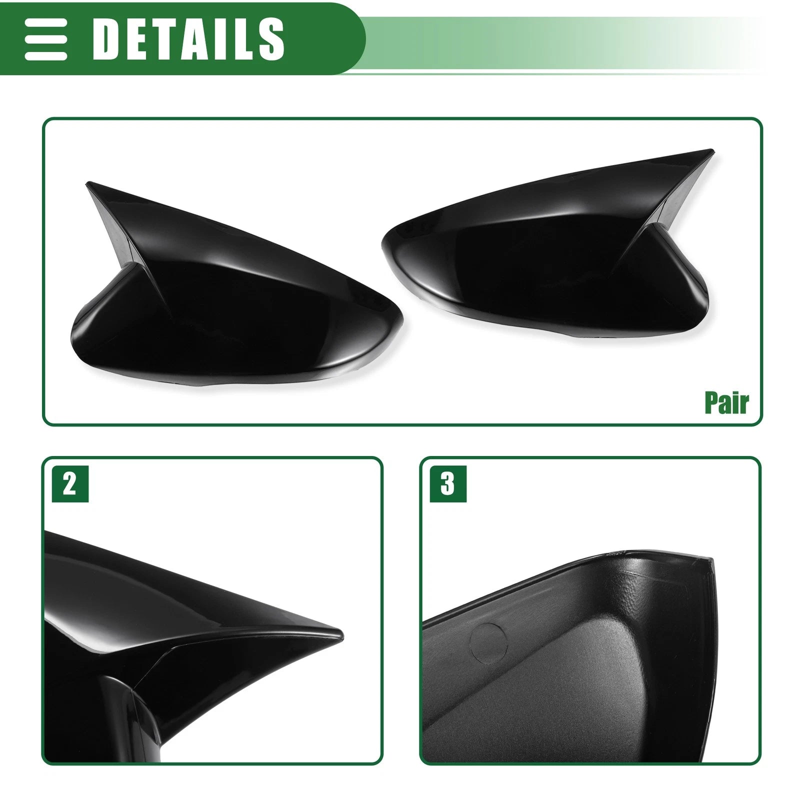 1 Pair Rearview Mirror Cover Cap for Hyundai Veloster (2012–2017) Gloss Black