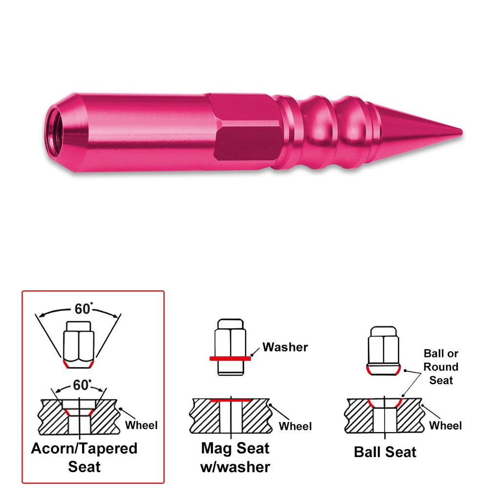 Set of 20 M12X1.5 Pink JDM Spiked Hex Wheel Lug Nuts + 20mm Extension