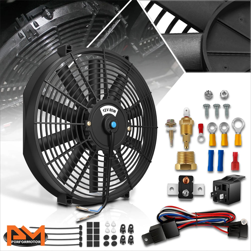 16" 12V Electric Radiator Cooling Fan with Relay & Mount Kit for Universal Fit